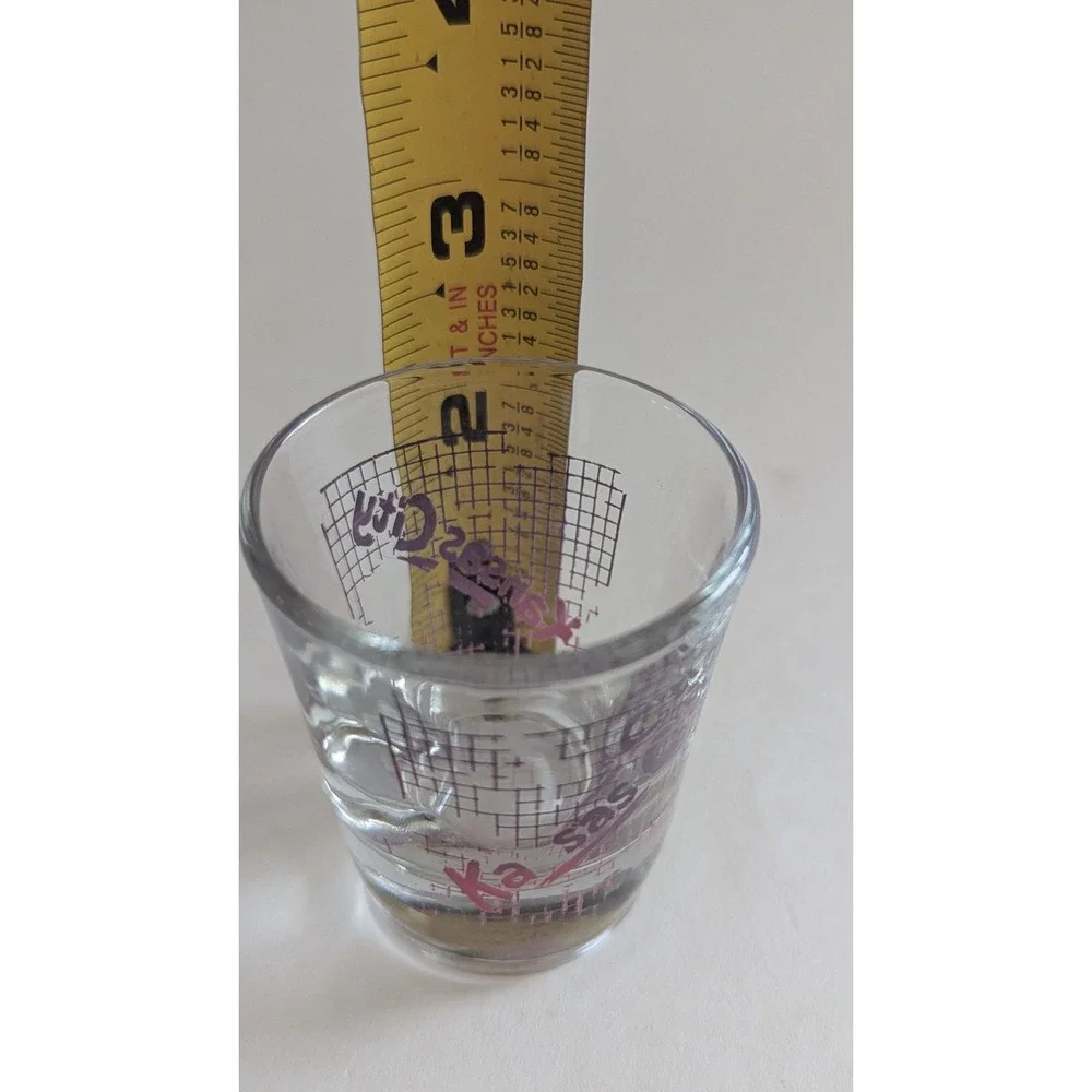 Vintage Kansas City Shot Glass Purple Pink Grid Graphic Souvenir Clear Glass